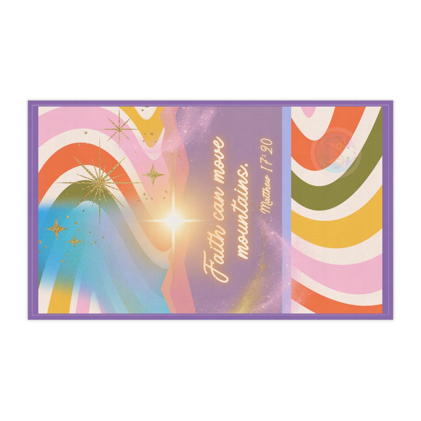 Faith Can Move Mountains Tea Towel – Matthew 17:20 Retro Mountain Kitchen Decor | 70s Colorblock Spiritual Towel