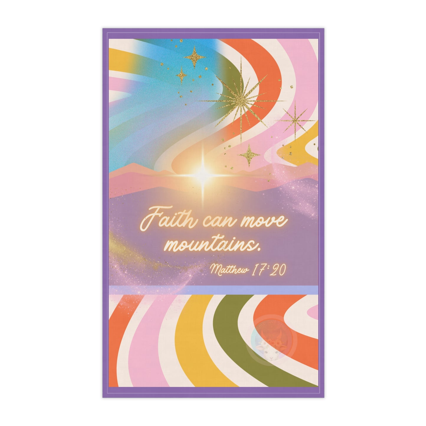 Faith Can Move Mountains Tea Towel – Matthew 17:20 Retro Mountain Kitchen Decor | 70s Colorblock Spiritual Towel
