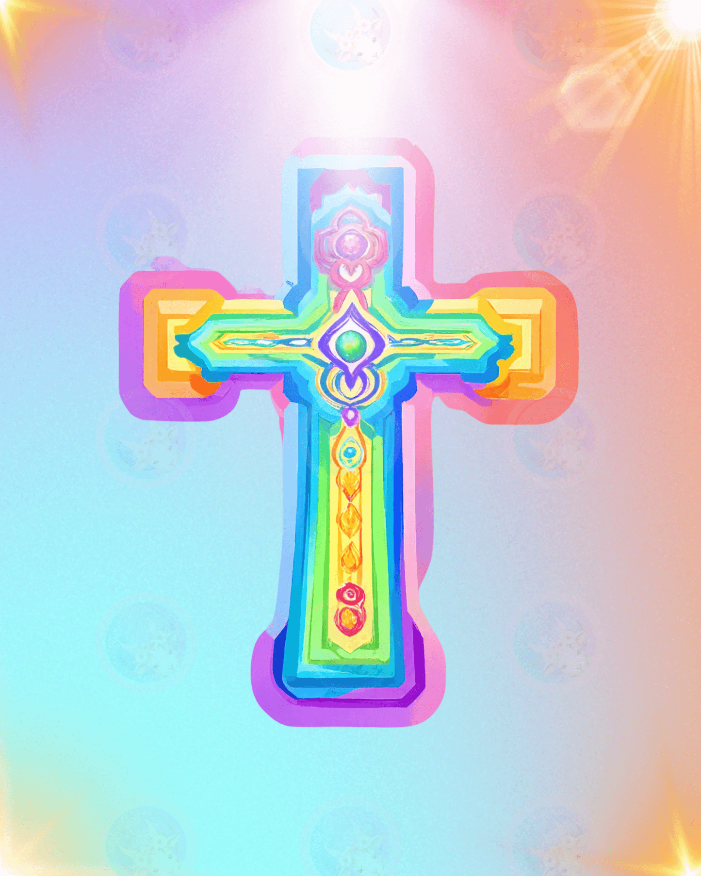 Chakra Cross - Vibrant Pastel Digital Art 16x20