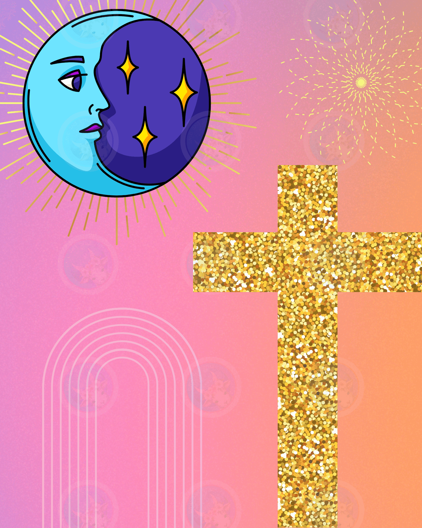Moon Gold Cross - Digital Wall Art 16x20