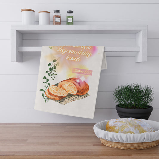 Divine Provision Tea Towel – Vintage Baked Bread & Scripture Design | Matthew 6:11 Kitchen Decor