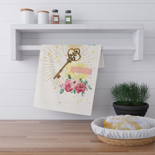 The Magic Within Tea Towel – Spiritual Kitchen Decor with Luke 17:21 | Vintage-Inspired Bible Verse Towel