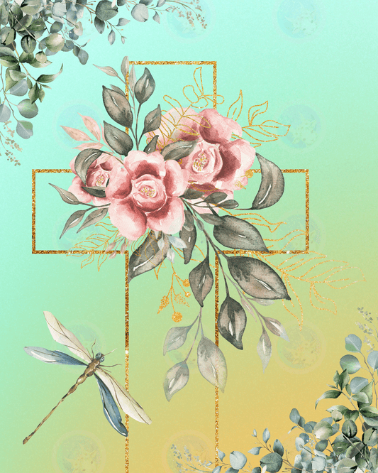 Gold Cross Dragonfly - Digital Wall Art 16x20